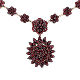 Rosette Genuine Natural Bohemian Garnet Necklace w/ Large Rosette Drop (#J6953)