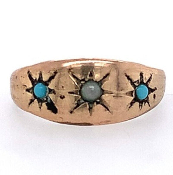 9k Yellow Gold Baby Ring with Turquoise Glass in Star Design Jewelry (#J5966)