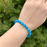 Fine 8mm Ithaca Peak Blue Genuine Turquoise Bead Bracelet w/Lobster Clasp #J7234