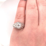 Art Deco 14k White Gold 1/2ct Genuine Natural Diamond Filigree Ring (#J6020)