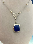 Art Deco 10k White Gold Filigree Lapis Pendant (#J5209)