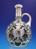 Gorham Sterling Silver Overlay Liquor Bottle with Green Glass - Barware (#9200)