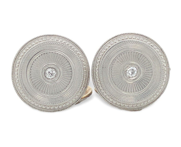 Pair of 14k Yellow Gold Men's Cufflinks with Platinum Top and Diamonds (#J6872)