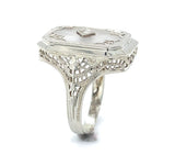14k Gold Filigree Genuine Natural Rock Crystal Diamond Ring Size 5 (#J6496)