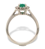 14k White Gold .59ct Genuine Natural Emerald and Diamond Halo Ring (#J7371)