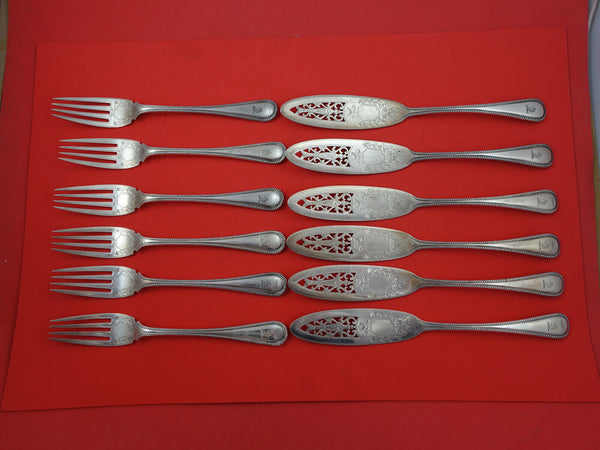 Martin Hall and Co English Victorian Sterling Silver Fish Set 12pc w/Pcd Fish BC