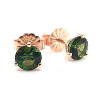 14k Rose Gold Round Green Genuine Natural Tourmaline Stud Earrings (#J5656)
