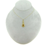 10k Yellow Gold Lavaliere Pendant with Red Glass and Applied Leaves (#J4764)