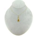 10k Yellow Gold Lavaliere Pendant with Red Glass and Applied Leaves (#J4764)