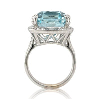 18k White Gold Large 15.55 Carat Genuine Natural Aquamarine Diamond Ring #J7013