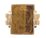 10k Gold Men's Ring w/ Genuine Natural Tiger's Eye Double Warrior Cameo (#J6635)
