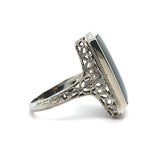 14k Gold Art Deco Filigree Genuine Natural Bloodstone Ring with Scallop (#J5786)