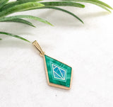 14k Yellow Gold Genuine Malachite Opal Turquoise Inlay Intarsia Pendant (#J7436)