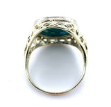 14k Yellow Gold Art Deco Teal Genuine Natural Turquoise Filigree Ring (#J5198)