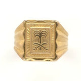 Italian 18k Yellow Gold Men's Ring with Palm Tree and Swords Size 10.75 (#J6636)