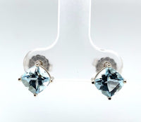 14k Gold 1.82cttw Genuine Natural Aquamarine Cushion Cut Stud Earrings (#J6375)
