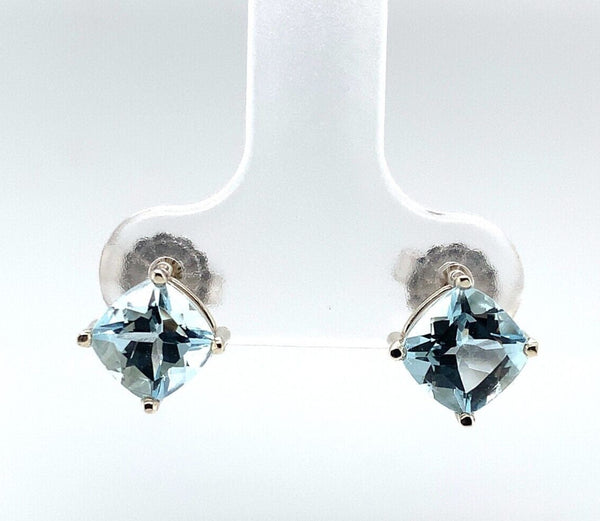 14k Gold 1.82cttw Genuine Natural Aquamarine Cushion Cut Stud Earrings (#J6375)