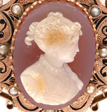 10k Rose Gold Victorian Genuine Natural Agate Cameo Pin Jewelry (#J6194)