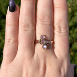 10k Rose Gold Three Stone Victorian Genuine Natural Moonstone Ring 9.5 (#J6941)