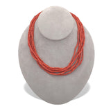 Multi-Strand Genuine Natural Ox Blood Coral Heishi Tube Bead Necklace (#J7329)