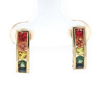 14k Yellow Gold Genuine Natural Rainbow Sapphire Stud Earrings 1.05ct TW #J6680