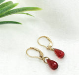 14k Gold 4.43 Carat TW Genuine Natural Garnet Briolette Drop Earrings (#J7133)