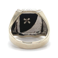 10k White Gold Genuine Natural Black Onyx Men's Ring with Diamonds (#J5829)