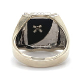 10k White Gold Genuine Natural Black Onyx Men's Ring with Diamonds (#J5829)