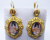 14k Gold Hand Painted Portrait Earrings with Genuine Natural Diamonds (#J3440)
