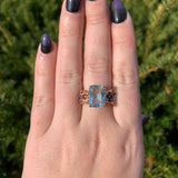 Retro 14k Rose Yellow Gold 4.52 Carat Genuine Aquamarine Ruby Flower Ring #J7003