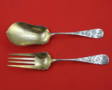 Antique Acid Etched by Whiting Sterling Silver Salad Serving Set 2p GW Floral 9"