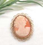 Gold Filled Genuine Natural Shell Cameo Brooch Pin Jewelry (#J7533)