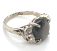 12k White Gold Genuine Natural Black Star Sapphire Diamond Ring Size 4.25 #J7004