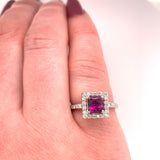 14k Gold 1.10ct Grape Genuine Natural Garnet and Diamond Halo Ring (#J5632)