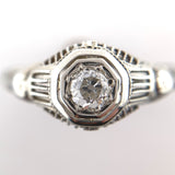 Art Deco 18k White Gold Filigree .16ct Genuine Natural Diamond Ring (#J6182)
