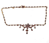 Genuine Natural Bohemian Garnet Necklace with Floral Drops (#J4816)