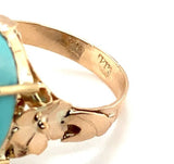 Vintage 14k Genuine Natural Turquoise Ring Hand Wrought with Flowers (#J5744)