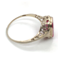 14k White Gold Filigree Ring with Synthetic Lab-Created Ruby Size 6.5 (#J6304)