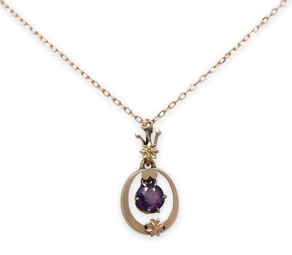 10k Victorian Rose Gold Genuine Amethyst Pendant w/14k Rose Gold Chain (#J7098)