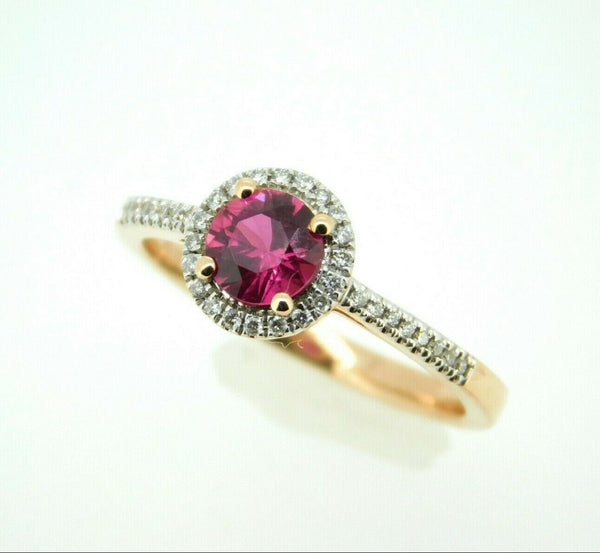 14k Rose Gold .72ct Pink Genuine Natural Sapphire Ring with Diamond Halo #J4450