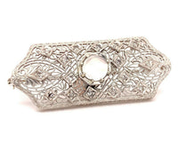 14k White Gold Filigree Genuine Natural Moonstone and Diamond Pin (#J4873)