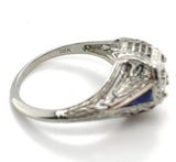 18k Gold Art Deco .41ct Diamond FIligree Lab-Created Sapphires GIA Report #J6749