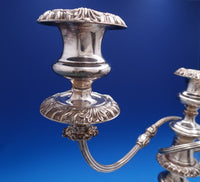 Silverplate Candelabra Pair 3-Light Gadroon Leaf Design 20 1/2" x 16 1/2" #7816