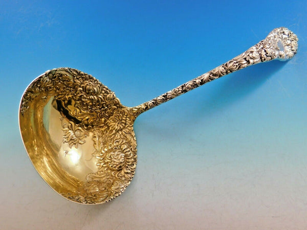 Chrysanthemum by Durgin Sterling Silver Oyster Serving Ladle Gold Washed 10"