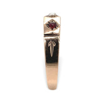 10k Rose Gold Victorian Band Ring with Seed Pearl and Garnets Size 6.5 (#J7118)
