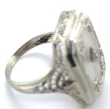 14k Gold Filigree Genuine Natural Rock Crystal Diamond Ring Size 5 (#J6496)