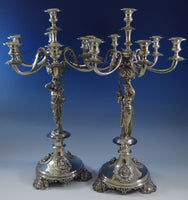 Magnificent Austrian 800 Silver Candelabra Pair 7-Light Figural Museum (#0088)