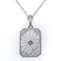 14k Gold Filigree Genuine Natural Rock Crystal Diamond Pendant Orig Chain #J6198