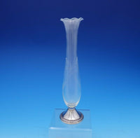 Raimond Sterling Silver and Etched Glass Vase Ruffled Gadroon Bead Border #3642