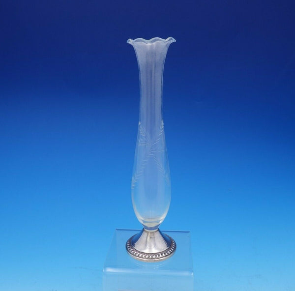Raimond Sterling Silver and Etched Glass Vase Ruffled Gadroon Bead Border #3642